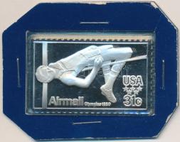 Amerikai Egyesült Államok 1980. 31c "Magasugrás" Ag olimpiai bélyegérem (12g/0.925) T:PP USA 1980. 31 Cents "High Jump" Ag olympic stamp medallion (12g/0.925) C:PP