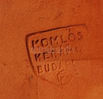 Komlós kerámia, kalapos fiú, festett mázas kerámia, apró lepattanás a kalapon, jelzett, m:24 cm