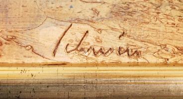 Schéner Mihály (1923-2009): Társalgók. Olaj, farost, jelzett, keretben, 32×50 cm