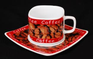 Kávémintás porcelán kávés készlet 6 csészével, 6 kistányérral eredeti dobozában, hibátlan, jelzés né...