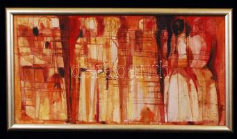 Schéner Mihály (1923-2009): Pásztorok. Olaj, farost, jelzett, keretben, 32×60 cm