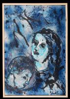 Csorba Simon László (1943-): Anya a fiával. Vegyes technika, papír, keretben, 70×50 cm