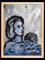 Csorba Simon László (1943-): Anya a fiával II. Vegyes technika, papír, keretben, egy festékrepedéssel, 70×50 cm