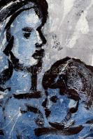 Csorba Simon László (1943-): Anya a fiával II. Vegyes technika, papír, keretben, egy festékrepedésse...