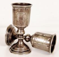 cca 1900 Ezüst házassági pohárka pár. Gravírozott, jelzett. Egyik javított. / Silver wedding glass s...