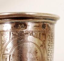 cca 1900 Ezüst házassági pohárka pár. Gravírozott, jelzett. Egyik javított. / Silver wedding glass s...