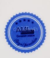 Kék virág mintás tányér készlet, 3 lapos  és 3 mély tányér, hibátlan, jelzett, d: 22 cm