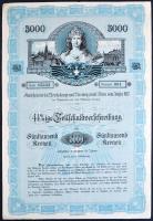 Ausztria / Bécs 1917. "Bécs város 4 1/2%-os Részkötvénye" 5000K-ról szelvényekkel T:II- Austria / Vienna 1917. "4 1/2% bond about of the City Vienna" about 5000 Kronen with coupons C:VF