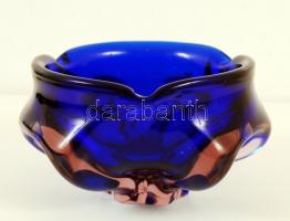 Nagyméretű kék szakított üveg tál / hamutartó 17x11 cm
