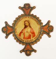 cca 1930 Zománcozott házi áldást tartalmazó szentkép 12x12 cm