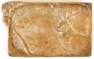 Régi bronz vadász tálka / Hunter brass tray 15x10 cm