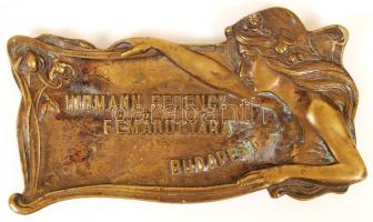 cca 1900 Hirmann Ferenc fémárugyára szecessziós bronz tálka / Art nouveau brass tray 21x12 cm