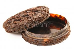 Gazdagon díszített tégely, bakelit?, sérült, d:8 cm