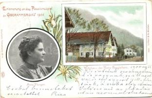 1900 Oberammergau; Passionsspiel, Anna Flunger und ihr Wohnhaus / the apartment of the actress, floral Art Nouveau (EK)