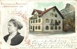 1900 Oberammergau; Passionsspiel, Bertha Wolf und ihr Wohnhaus, Gasthof zum Thurm / the apartment of the actress. floral Art Nouveau (EK)