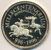 Csóka Zsuzsanna (1962-) 1996. "Millecentenárium Honfoglalás 896-1996" aranyozott Ag emlékérem tanúsítvánnyal sérült dísztokban (11,9g/0.925/35mm) T:PP