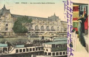 Paris, Na Nouvelle Gare d'Orleans / railway station, rare Xavier Sager art postcard (b)