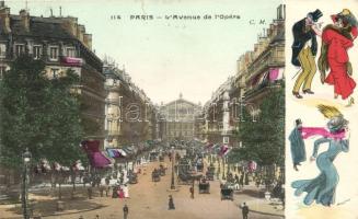 Paris, L'Avenue de l'Opera, rare Xavier Sager art postcard