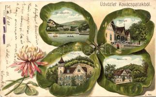 Kovácspatak, Rédly-villa, Otthon-villa, vendéglő; lóhere / clover Emb. litho