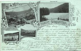 Szomolnok, Dohánygyár, Pécs-akna, Uhornai-tó / tobacco factory, mine; floral, kiadja J. Ritter