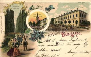 Buziás, Grand Hotel, church, litho
