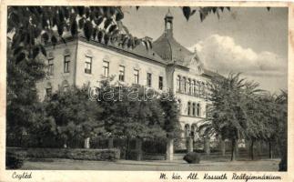 Cegléd - 2 db régi városképes lap: Kossuth Gimnázium, Nemzeti Bank Palotája