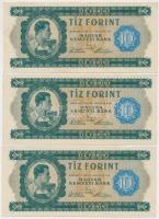1946. 10Ft (3x) sorszámkövetők, nyomdai papírráncokkal T:I- (hajtatlanok) Hungary 1946. 10 Forint (3x) sequential serials, with typographical creases C:AU (undolded) Adamo F1