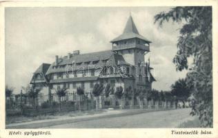 Hévízgyógyfürdő - 3 db RÉGI magyar városképes lap: strand, Postás üdülő, Tisztviselők háza