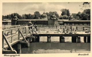 Hévízgyógyfürdő - 3 db RÉGI magyar városképes lap: strand, Postás üdülő, Tisztviselők háza