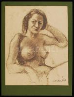 Andráskó István (1930-):Női félakt. Szén, papír, jelzett, 33×26 cm