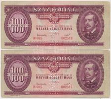 1949. 100Ft "MINTA" perforációval (2x) sorszámkövetőek T:II,II- Hungary 1949. 100 Forint with "MINTA" (SPECIMEN) perforation (2x) sequential serials C:XF,VF Adamo F28M1