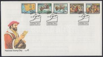 Stamp Day stripe of 5 on FDC, Bélyegnap ötöscsík FDC-n