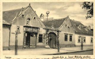 Sopron - 2 db régi magyar városképes lap: templom, Barokk ház, Szent Mihály utca, Leither Jónás üzlete