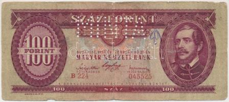 1947. 100Ft "B 224 - 045525" sorozat és sorszámmal illetve "MINTA" perforációval T:III-  Hungary 1947. 100 Forint with "B 224 - 045525" serial number and with "MINTA" (SPECIMEN) perforation C:VG  Adamo SF27M