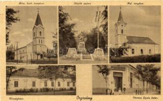 Orgovány Hősök szobra, községháza, Református és Római katolikus templom, Vermes Gyula üzlete, eredeti gyártási negatívval (EK)