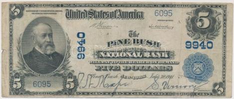 Amerikai Egyesült Államok/New York/Pine Bush Nemzeti Bank 1902. 5$ "Ben Harrison" T:III- USA/New York/Pine Bush National Bank 1902. 5 Dollar "Ben Harrison" C:VG Hessler-Chambliss 2006. 461.p