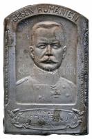 Osztrák-Magyar Monarchia 1914-1916. "Falkenhayn hadseregfőparancsnok" horgany sapkajelvény "ARKANZAS GESCH." gyártói jelzéssel, függőleges tű (42x38mm) T:2- Austro-Hungarian Monarchy 1914-1916. "GEGEN RUMäNIEN - ARMEE OBERKOMMANDO V. FALKENHAYN 1914-1916" zin cap badge with makers mark "ARKANZAS GESCH.", vertical pin (42x38mm) C:VF