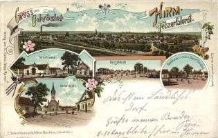 Félszerfalu, Hirm; Gasthaus zur Linde und Bauer's Handlung / Bauer's shop and hotel, litho