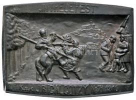 Osztrák-Magyar Monarchia 1916. "Császári és Királyi 71. Gyalogezred" horgany sapkajelvény "UITZ M" gyártói jelzéssel (30x41mm) T:2,2- Austro-Hungarian Monarchy 1916. "IN TREUE FEST / K.U.K. J.R. GALGOTZY NO. 71 1916 (Imperial and Royal 71th Infantry Regiment)" zin cap badge with makers mark "UITZ M" (30x41mm) C:aXF