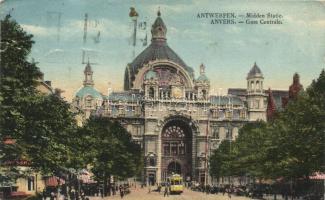 Antwerpen, Antwerp; Midden Statie / central railway station, tram (b)