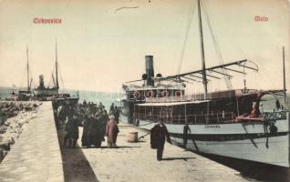 Crikvenica, Molo, SS Lovrana; Magazin Miramare Gönczi / steamship station