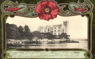 Trieste, Miramar castle Art Nouveau floral litho
