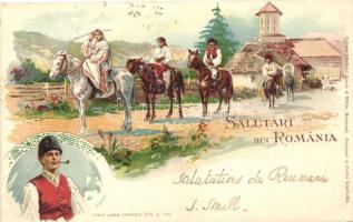 1899 Romania, folklore, litho