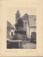 1930 Orphanidesz János (1876-1939): Kőröshegy, falurészlet, aláírt vintage fotóművészeti alkotás, képméret 17x12 cm, papírméret 23x18 cm