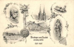 Magyarországi Szent Erzsébet 700. évfordulójának emléklapja / 700th anniversary of Elizabeth of Hungary, Franz Joseph I, Pozsony, Marburg, Wartburg, floral