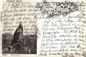 Karlovy Vary, Karlsbad; Hirschensprung, floral, litho