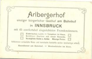 Innsbruck, Arlbergerhof Ferd. Woldrich, hotel, Bahnhofplatz / Station Square, advertisement on the b...