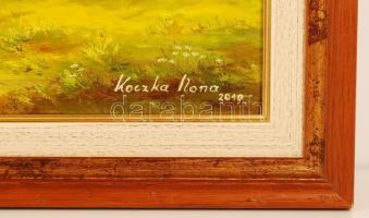 Koczka Ilona: Mátka választás aratáskor a Balaton környékén. Olaj,  vászon, újszerű keretben, 50×70 ...