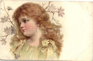 Little girl with flowers, Wezel & Naumann Serie 43 No. 6. litho (EK)