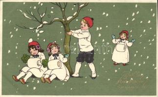 Christmas, playing children litho